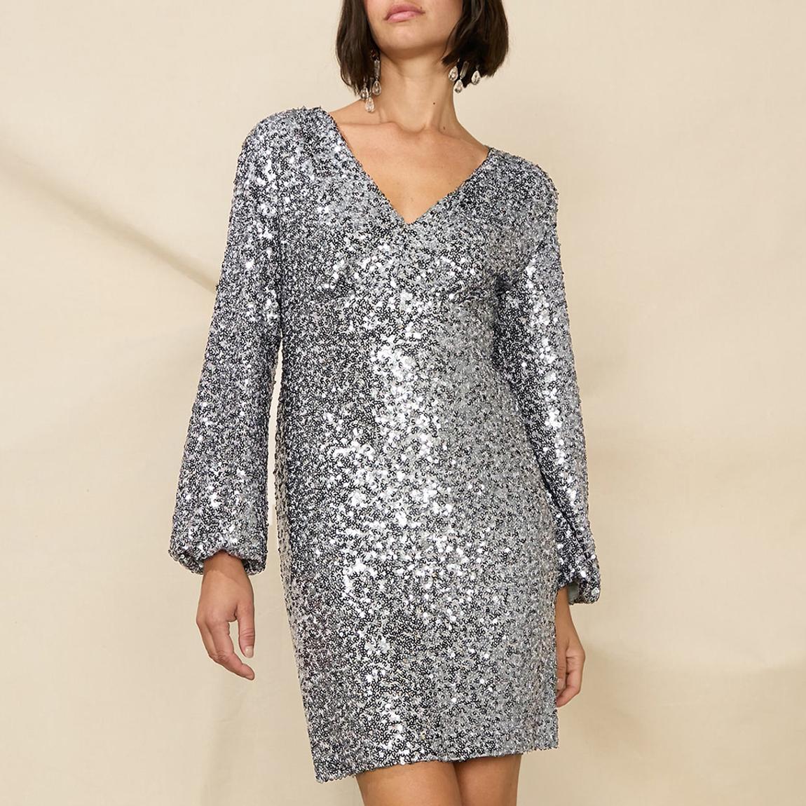 PETITE Pewter Cluster Sequin Mini Dress main product photo