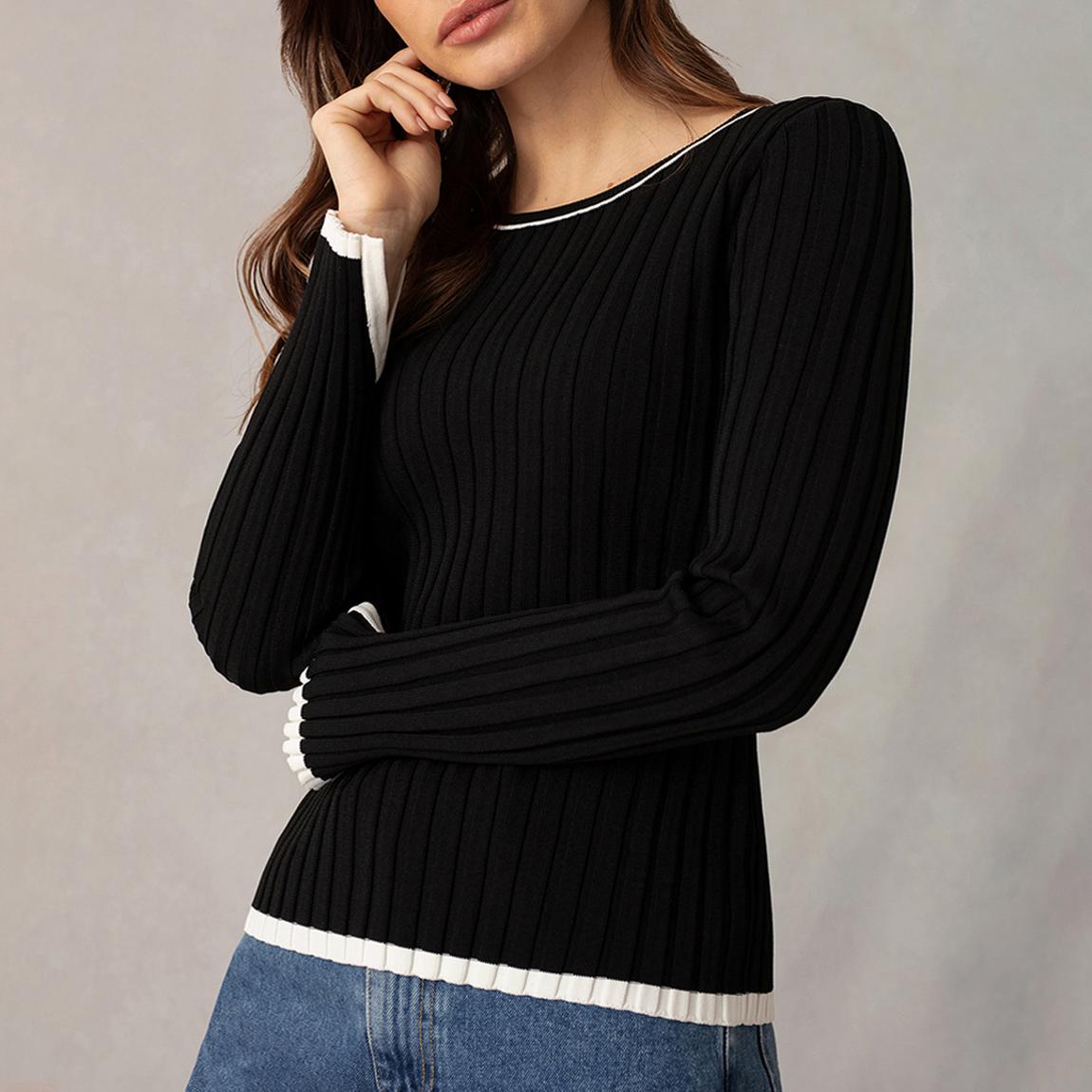 Black Wide Rib Knit Top main product photo