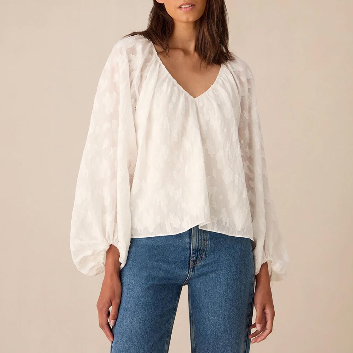 White Jacquard Relaxed Blouse main product photo