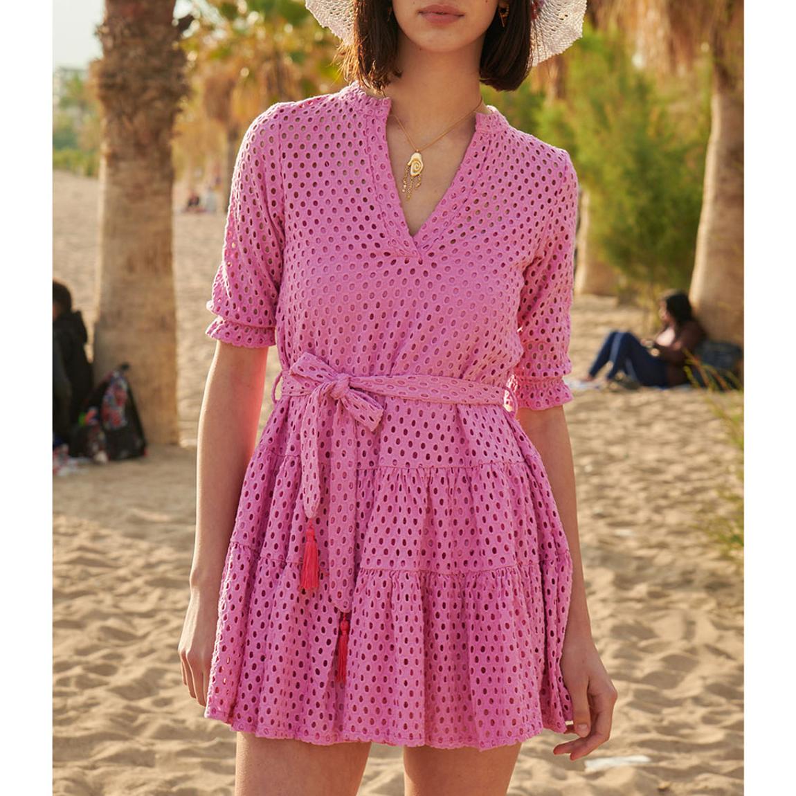 Pink Lido Pink Long Sleeve Ruffle Dress main product photo