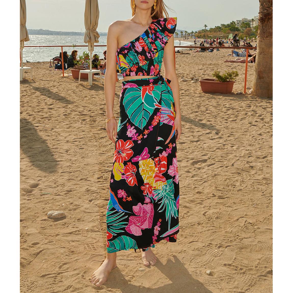 Black Multi Amazonia Ruffle Top main product photo