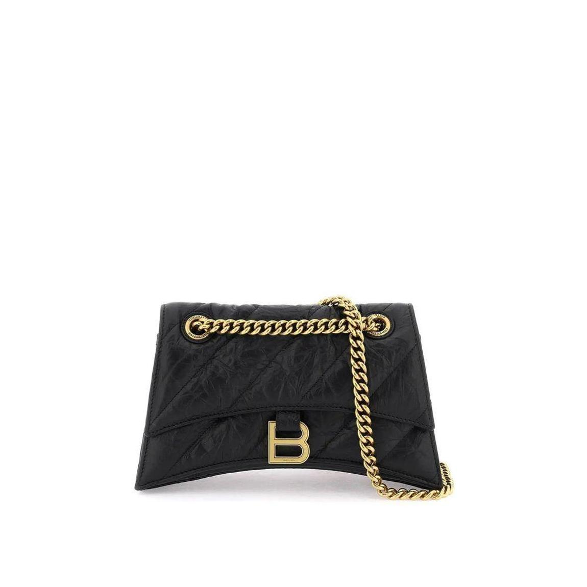 Quilted Leather Shoulder Bag with Chain Strap Wo - Black main product photo