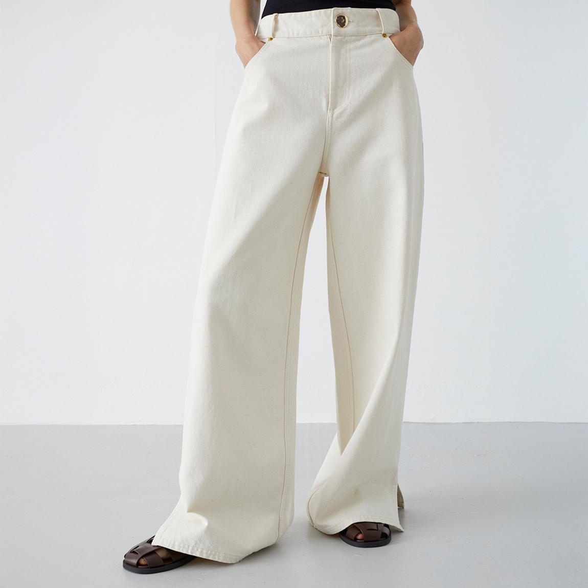 Ecru Mid Rise Wide Leg Jeans main product photo