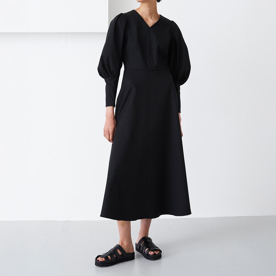 Black High V-Neck Midi Dress main product photo