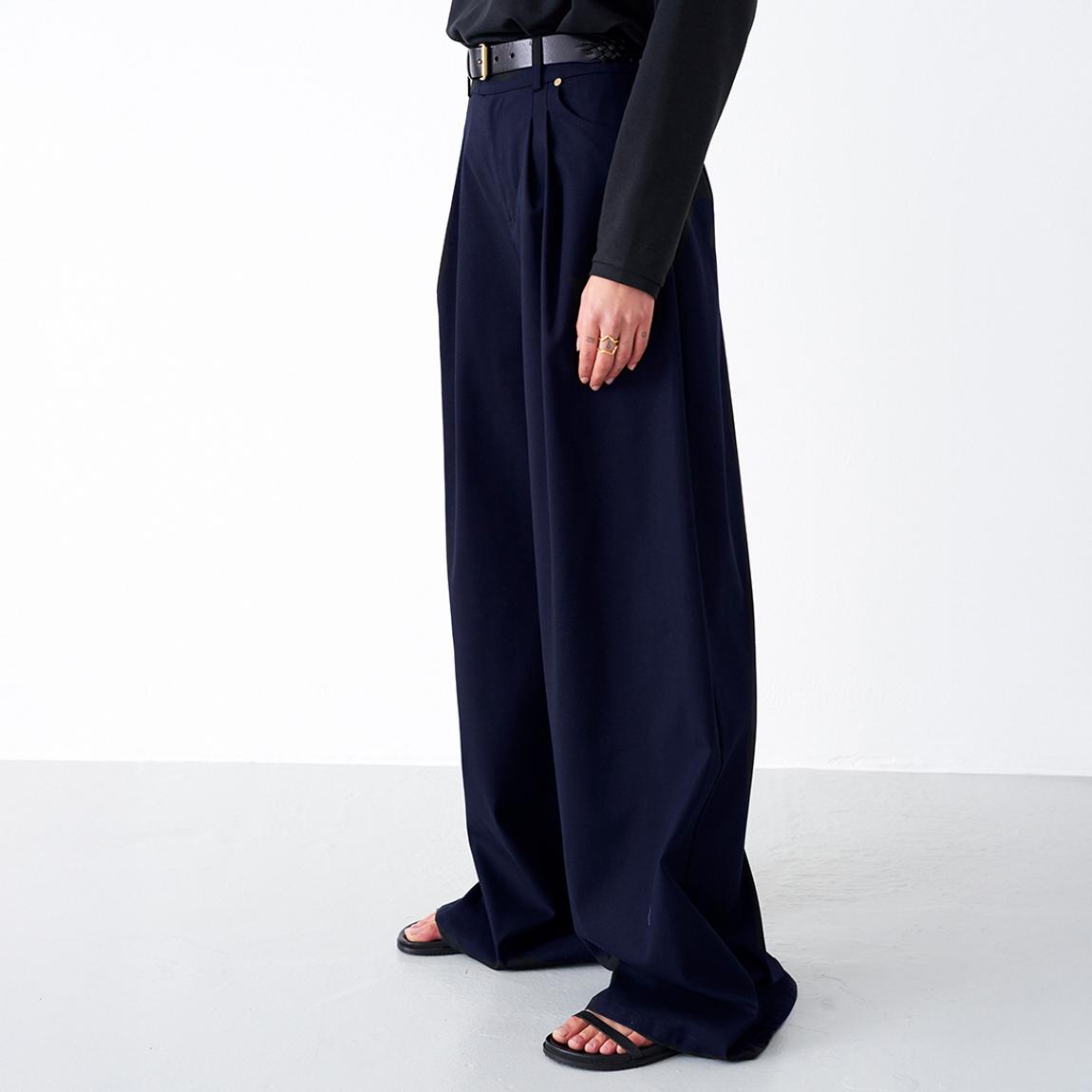 Navy Mid Rise Wide Leg Trousers main product photo