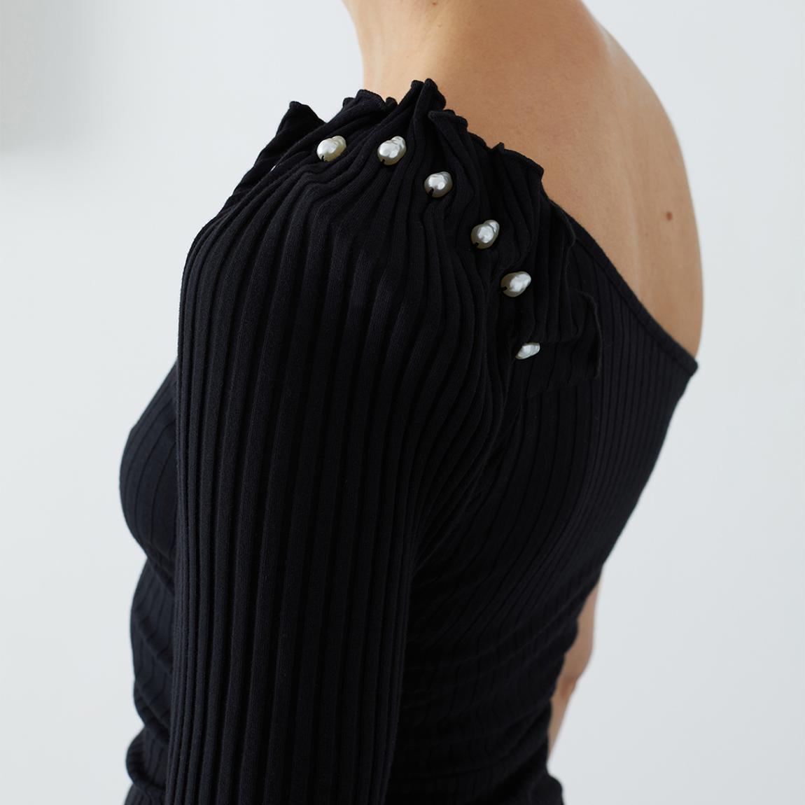 Black One Shoulder Pearl Top main product photo
