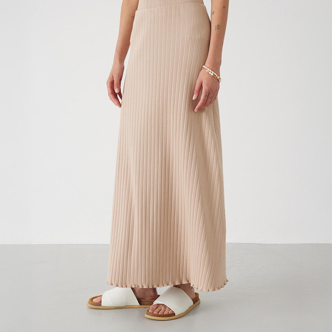 Beige Ribbed Maxi Skirt main product photo