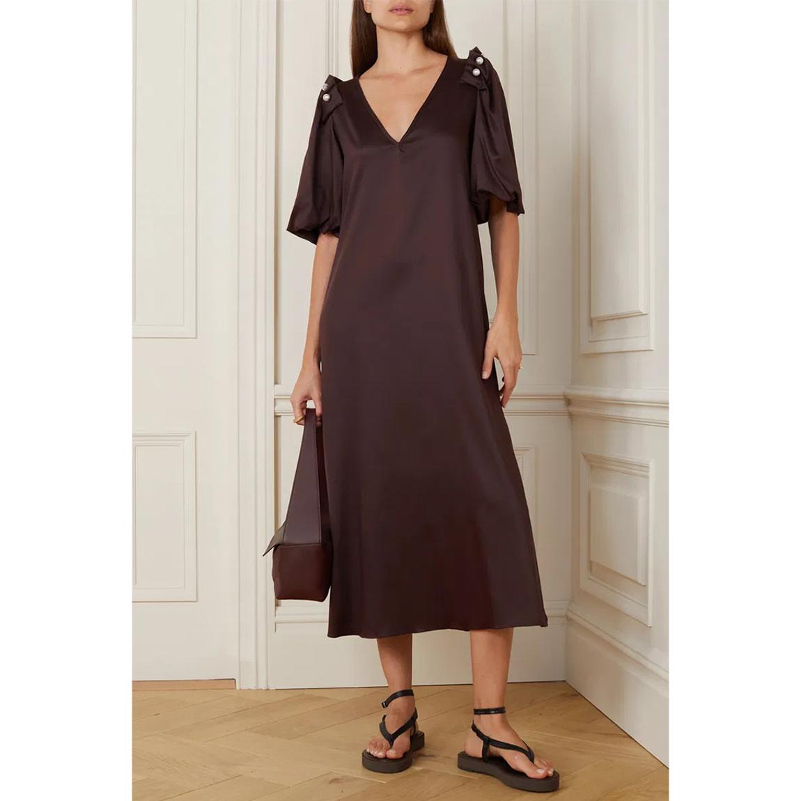 Plum V Neck Pearl Midi Dress main product photo