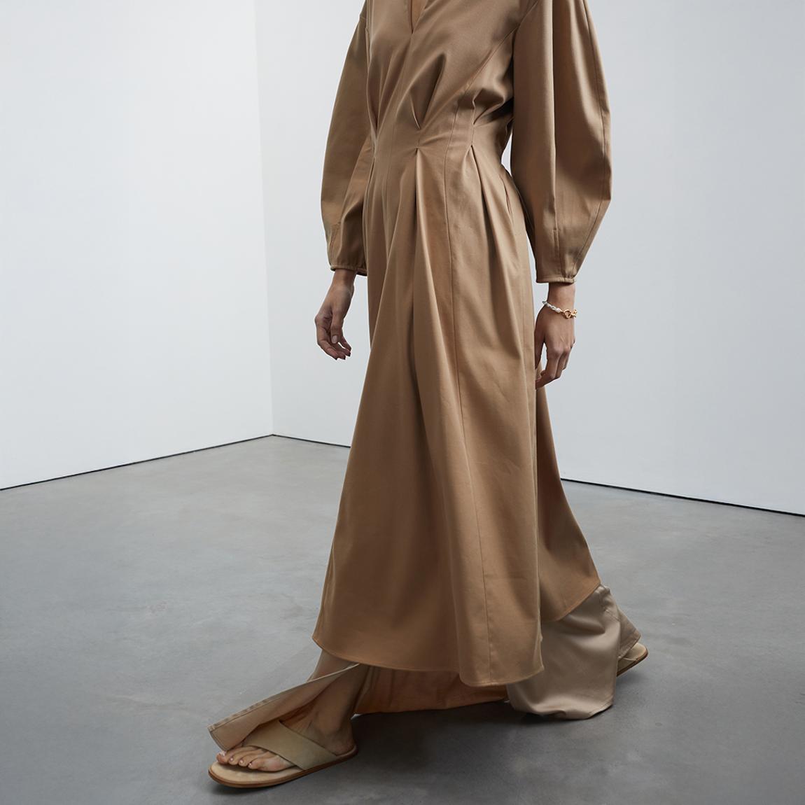 Tan Notched Neckline Midi Dress main product photo