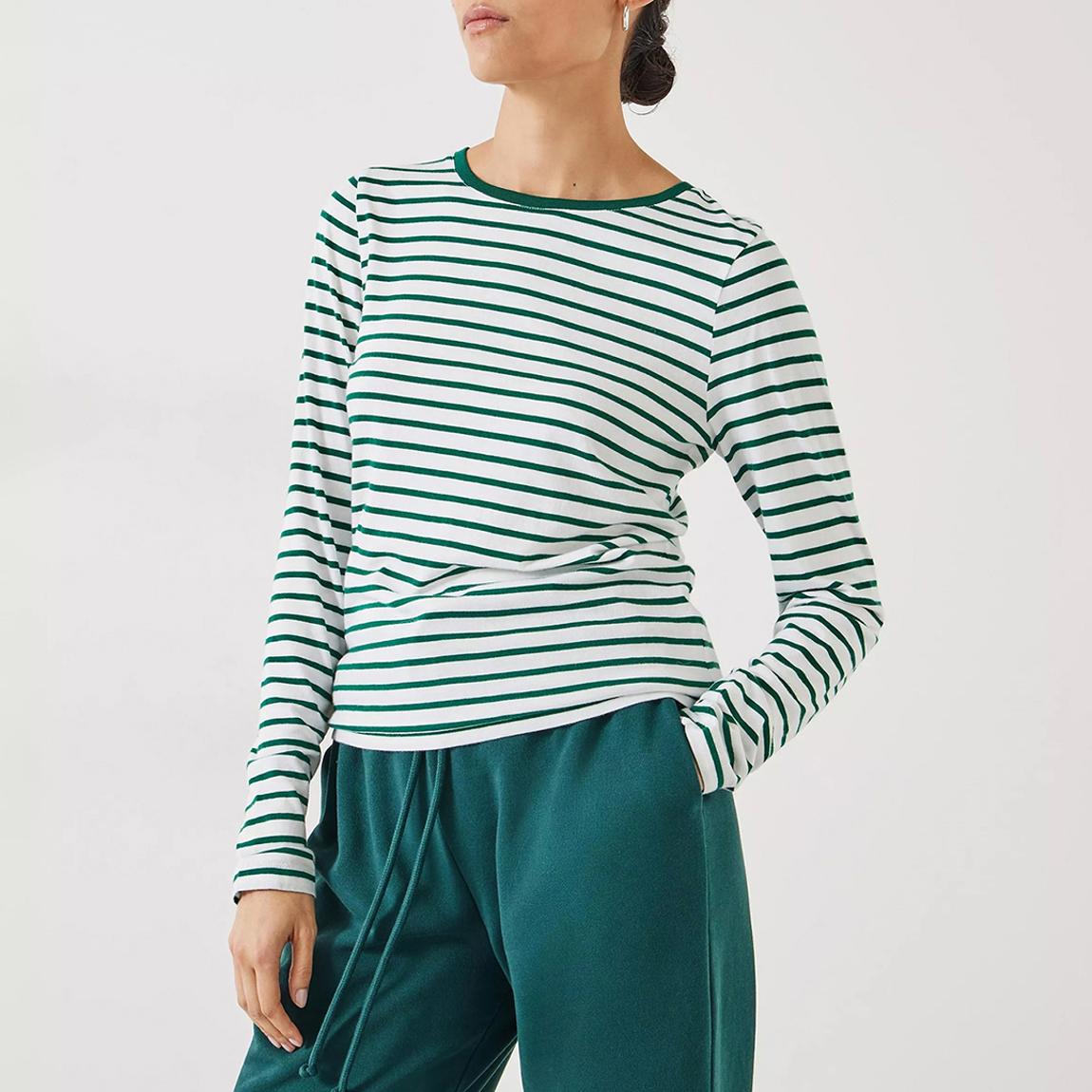White/Green Printed Slim Fit Top main product photo