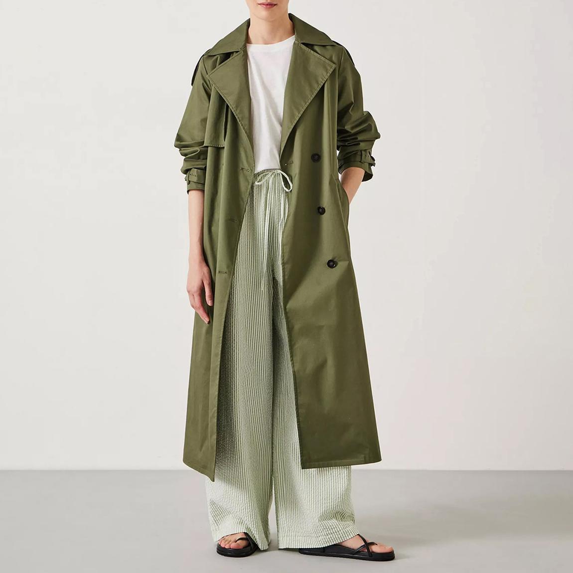Khaki Long Trench Jacket - Khaki main product photo