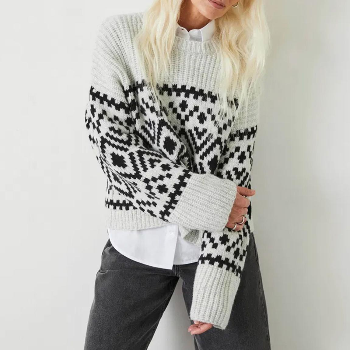 White/Black Fairisle Knitted Jumper main product photo