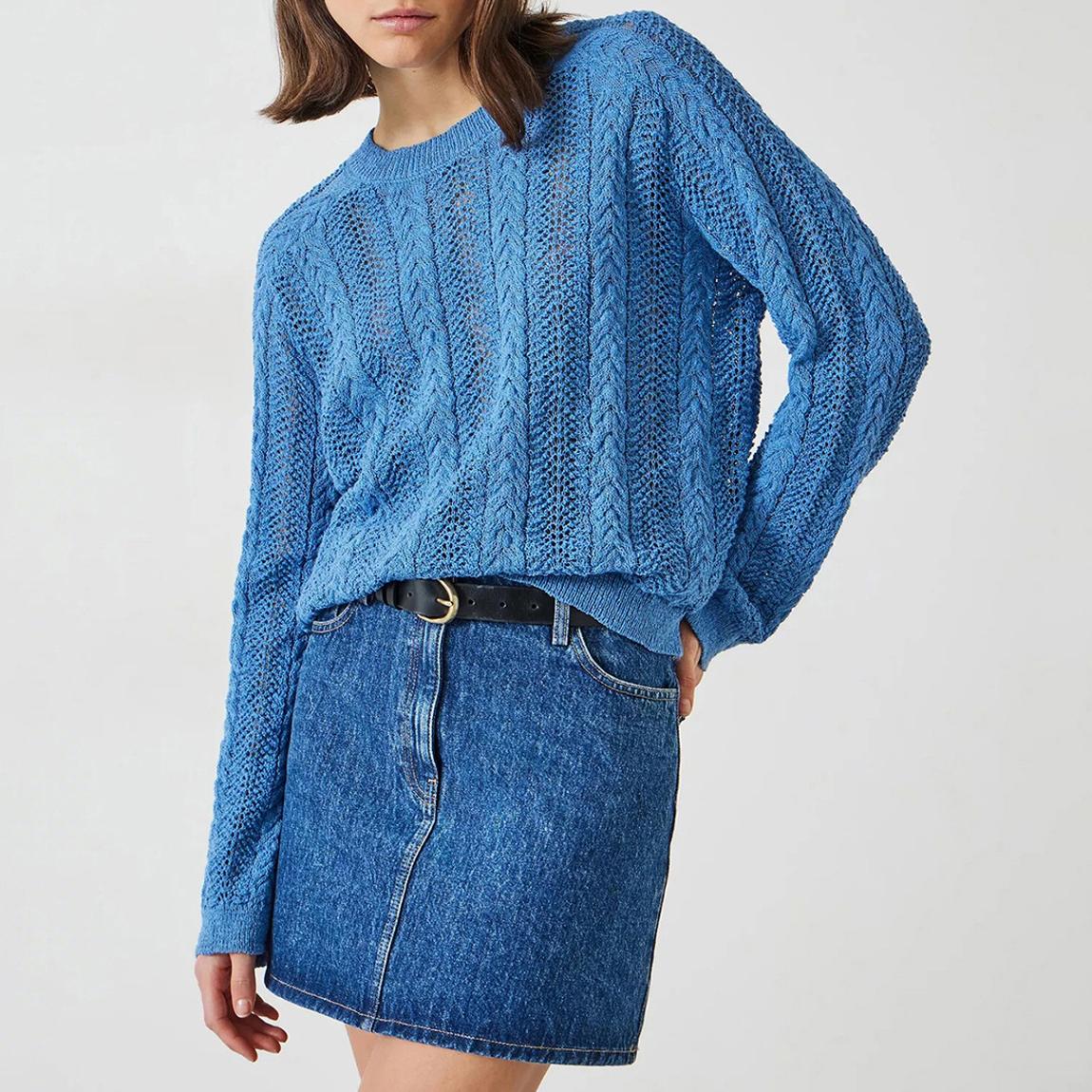 Aqua Open Stitch Cable Crew Jumper main product photo