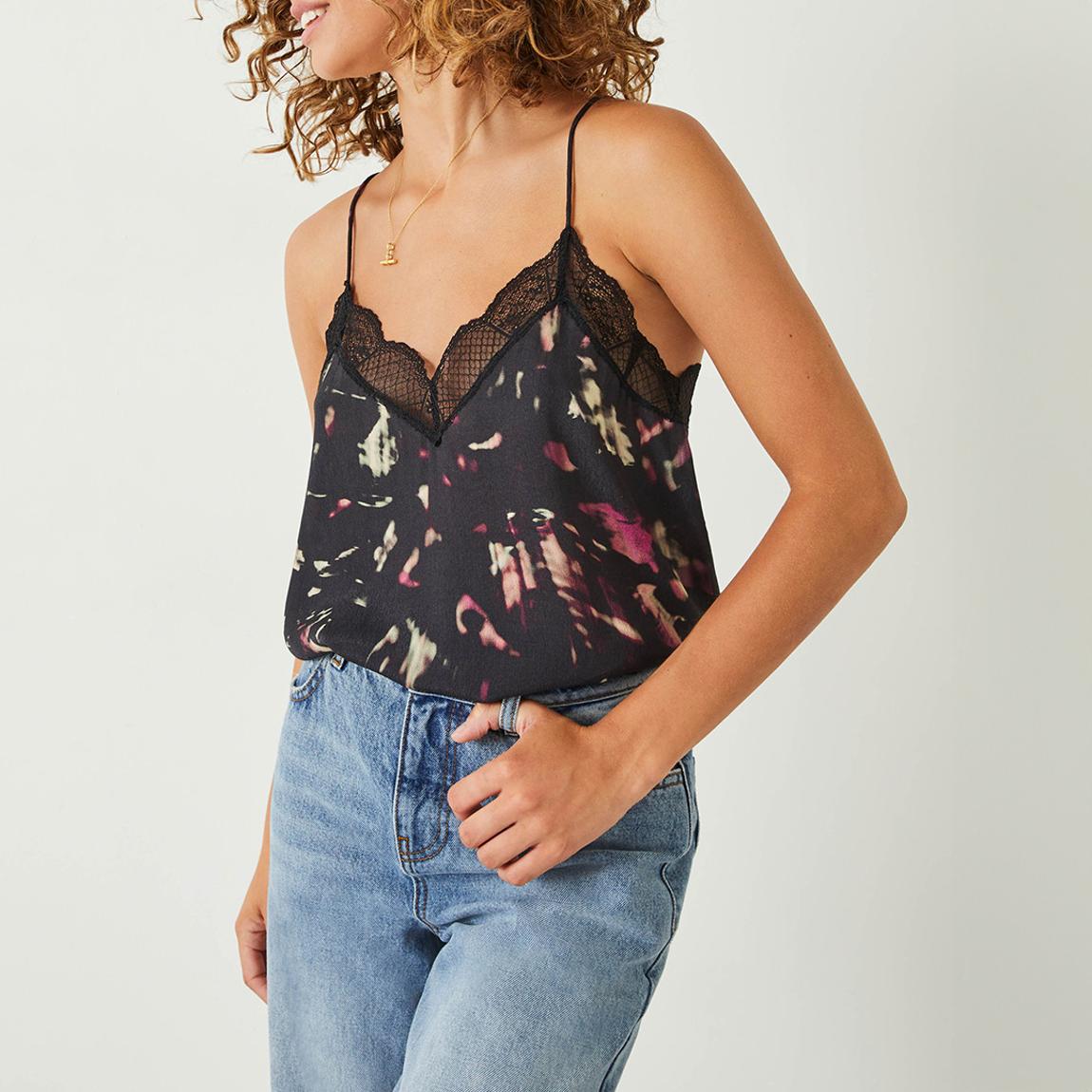 Black Printed Lace Trim Cami main product photo