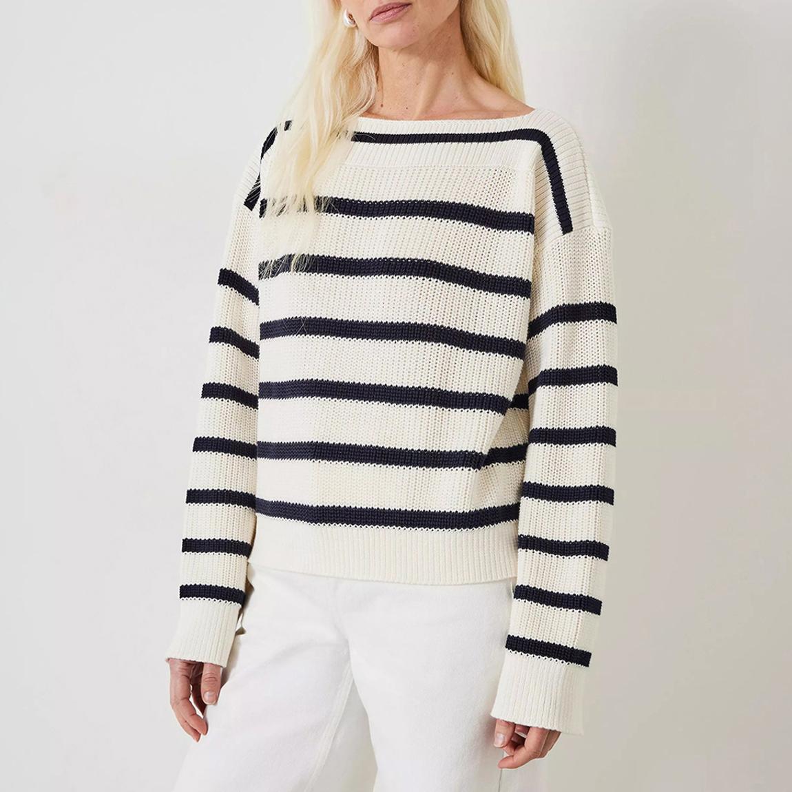 Ecru Boat Neck Ribbed Knit Jumper main product photo