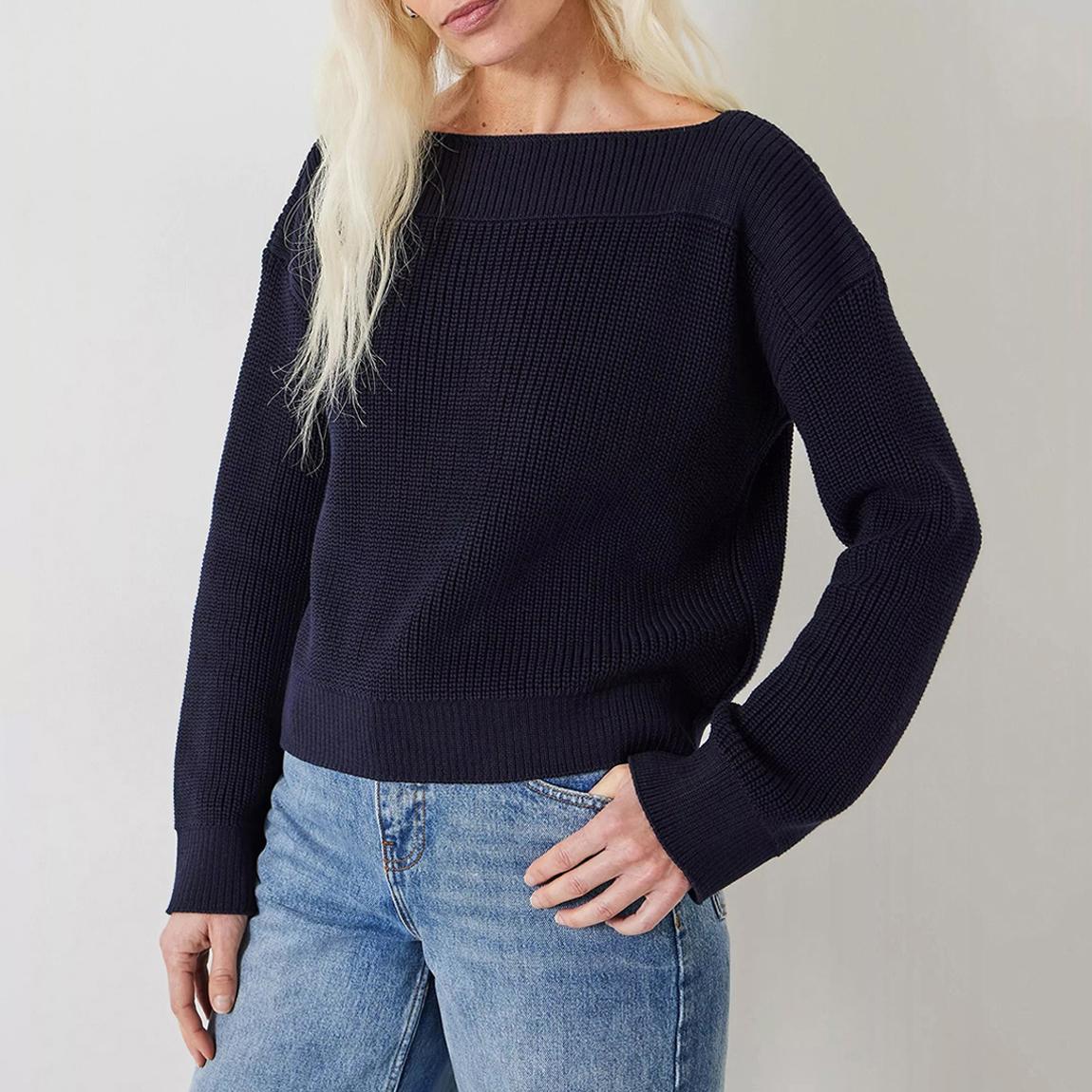 Navy Boat Neck Ribbed Knit Jumper main product photo