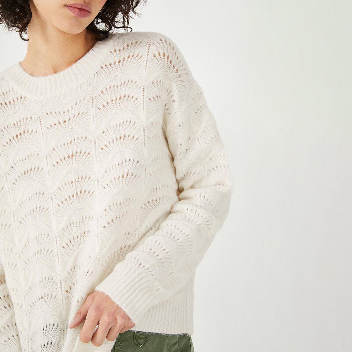 Ecru Wool Blend Stitch Crew Jumper main product photo
