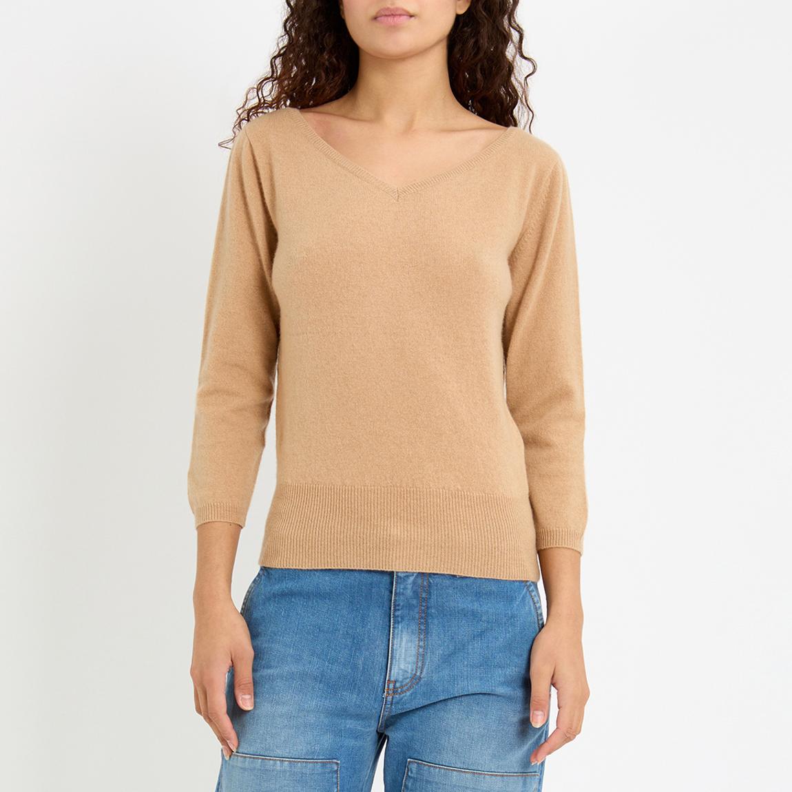 Camel Cashmere V-Neck Jumper main product photo