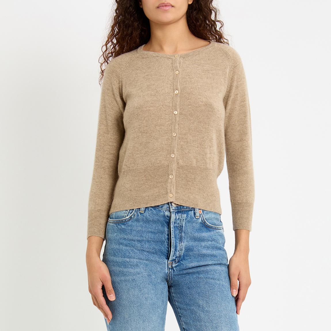Oatmeal Shrunken Cashmere Cardigan main product photo