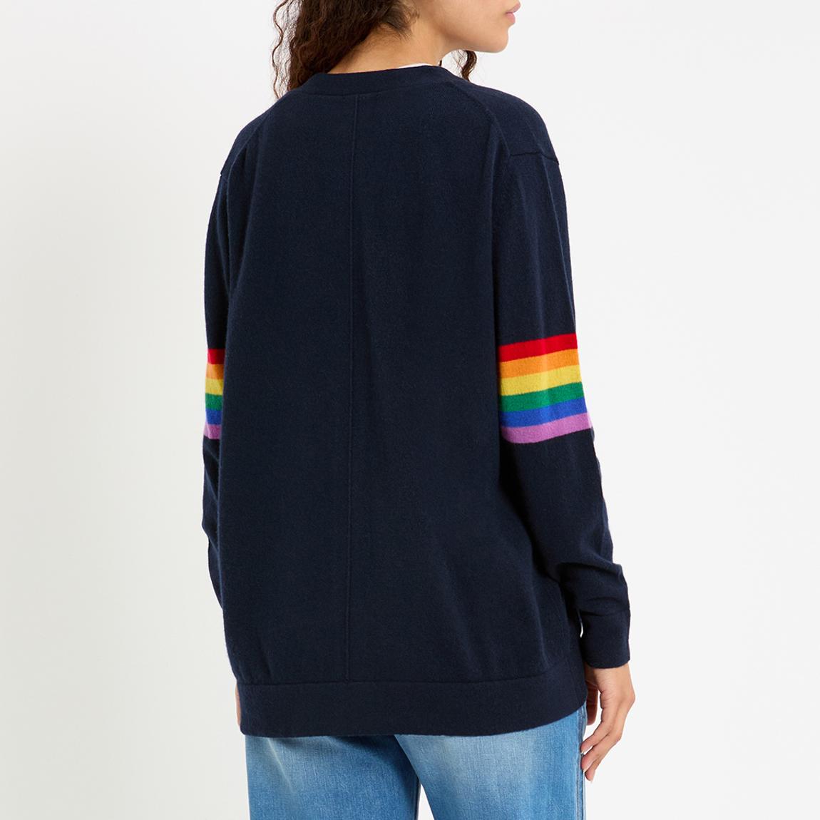 Navy Cashmere Rainbow Detail Cardigan main product photo