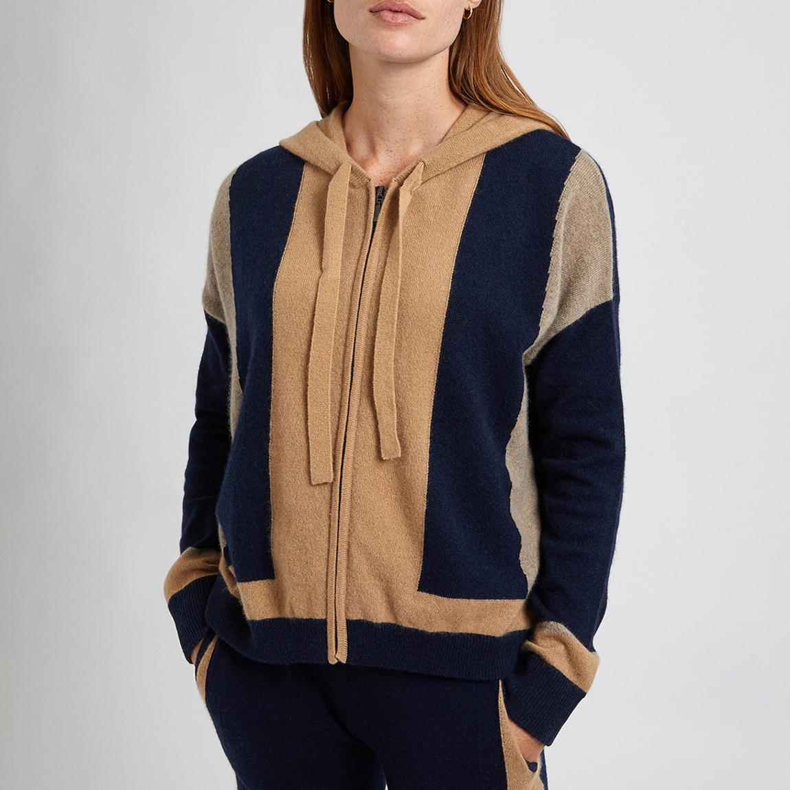 Tan Colourblock Cashmere Hoodie main product photo