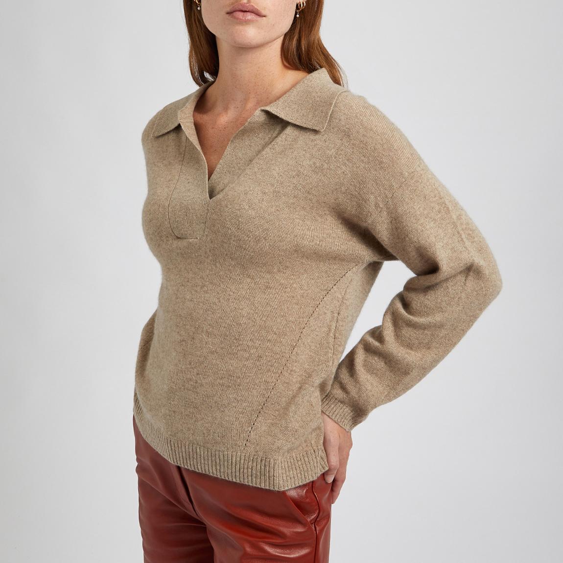 Tan Lapel Cashmere Jumper main product photo