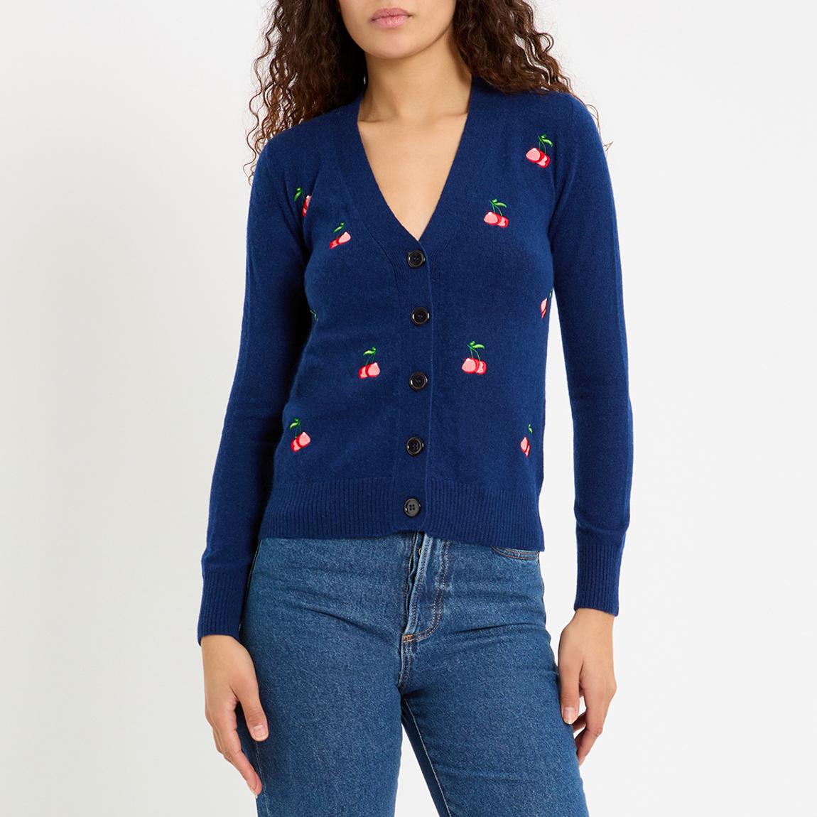 Navy Cashmere Cherry Cardigan main product photo