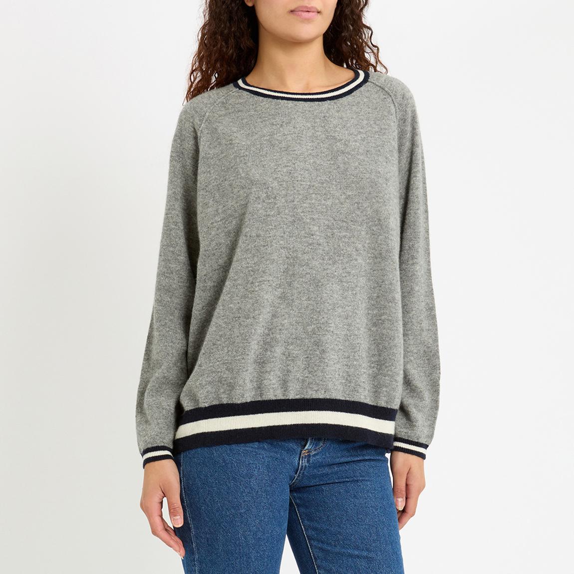 Grey Contrast Stripe Cashmere Sweater main product photo