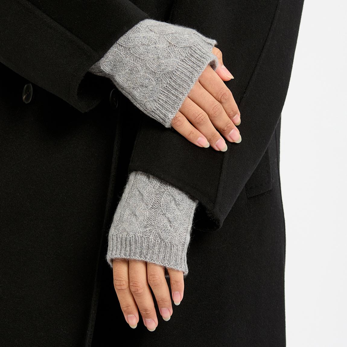 Mid Grey Cable Cashmere Fingerless Mittens main product photo
