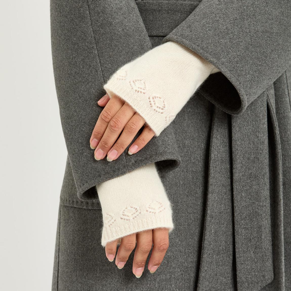 Organic White Pointelle Cashmere Mittens main product photo