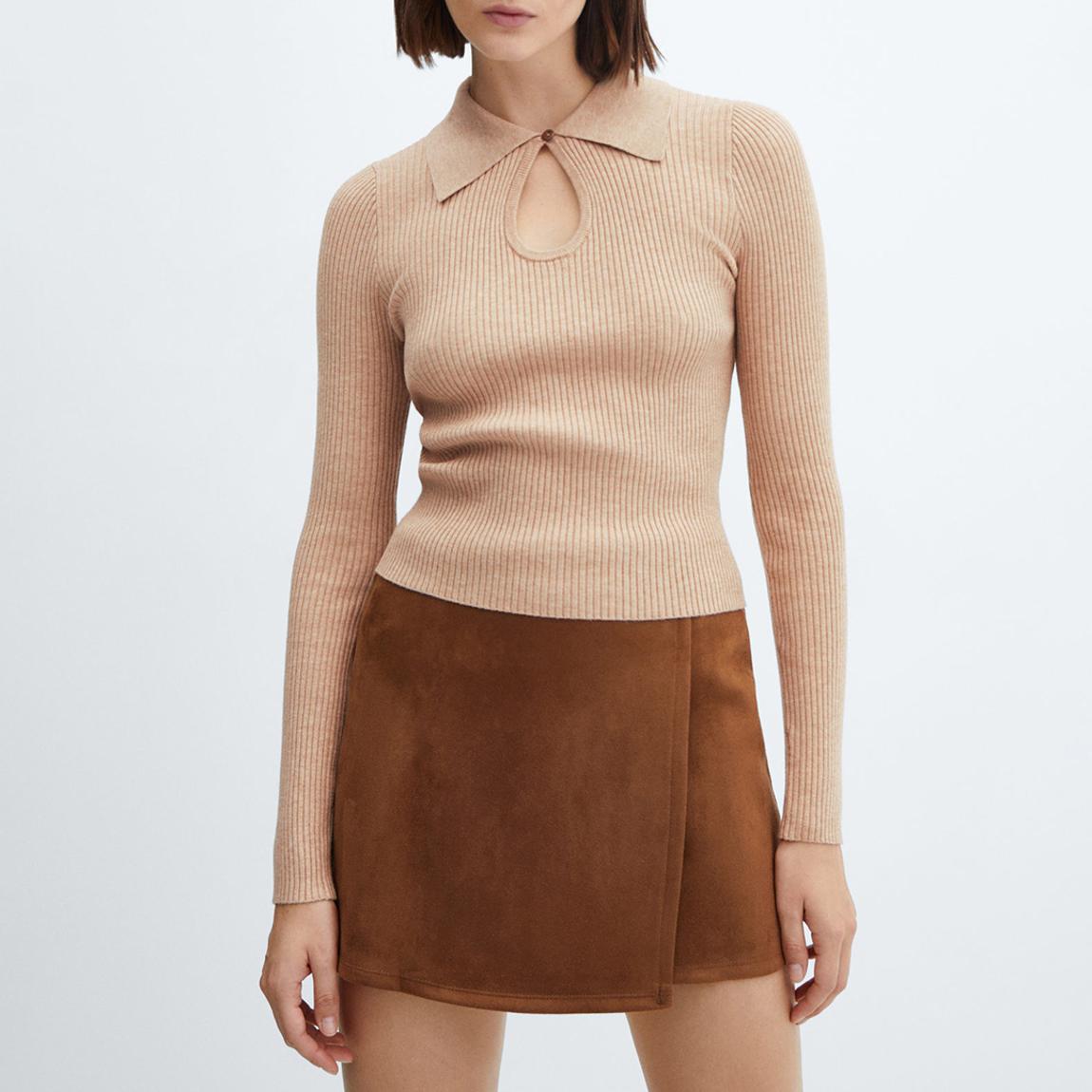 Tan Polo Keyhole Ribbed Top main product photo