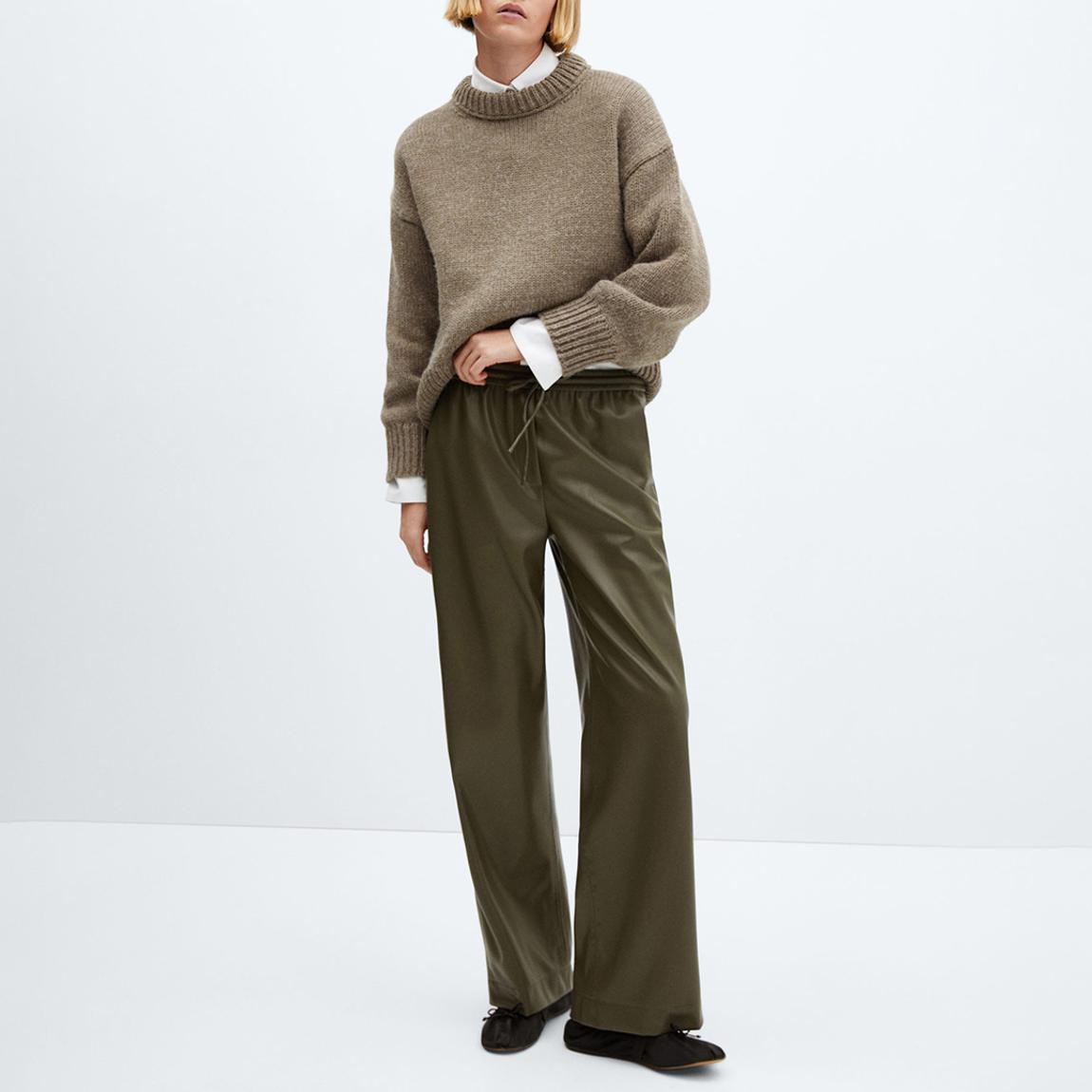 Khaki Leather Look Trousers main product photo