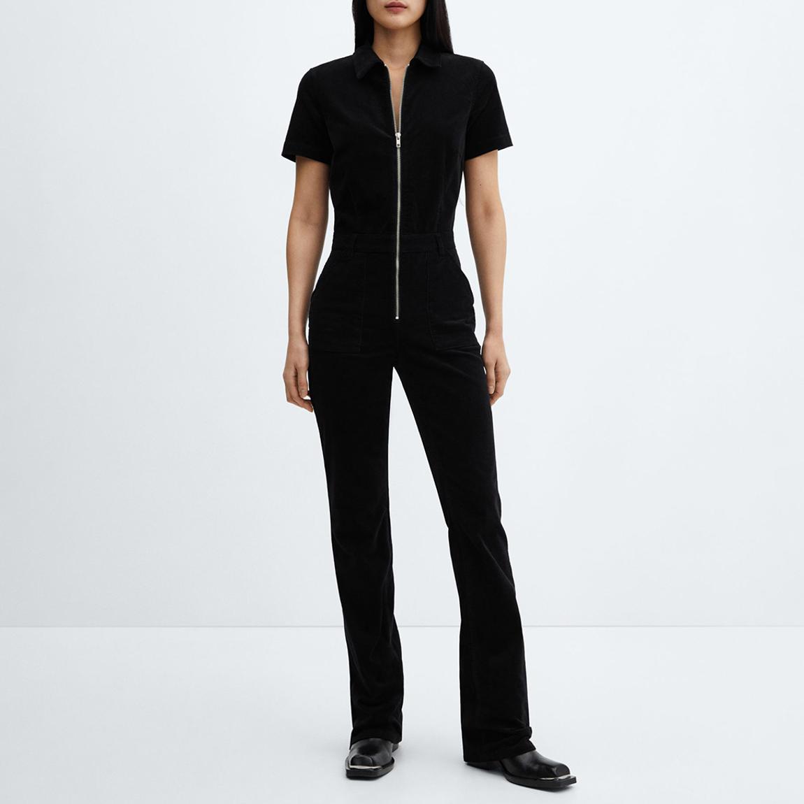 Black Short Sleeved Corduroy Jumpsuit main product photo