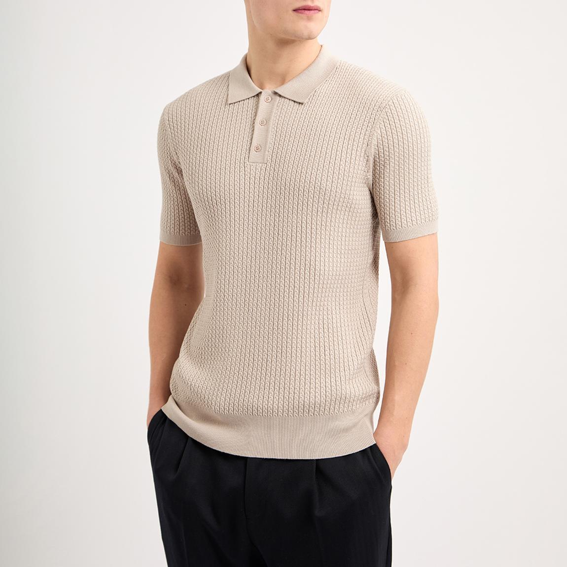 Beige Textured Silk Blend Knit Polo Shirt main product photo