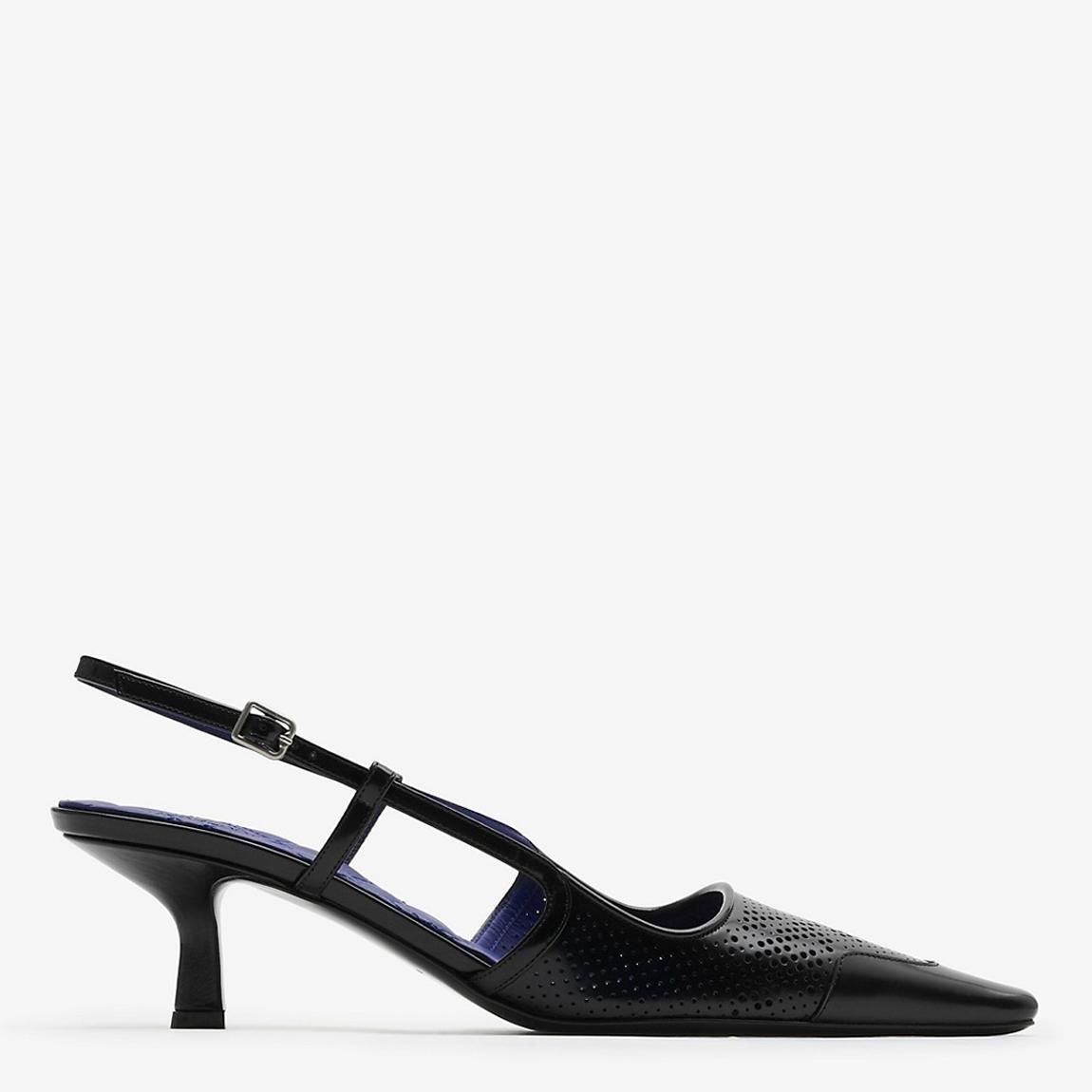 Women's Black Leather Chisel Heeled Sling Back main product photo