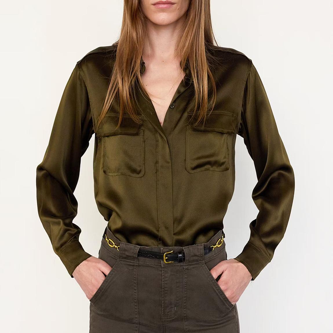 Brown Silk Double Pocket Shirt main product photo