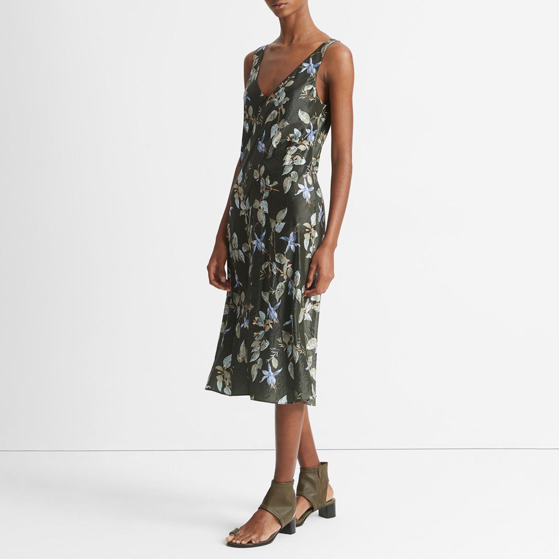 Black Printed V-Neck Slip Dress main product photo