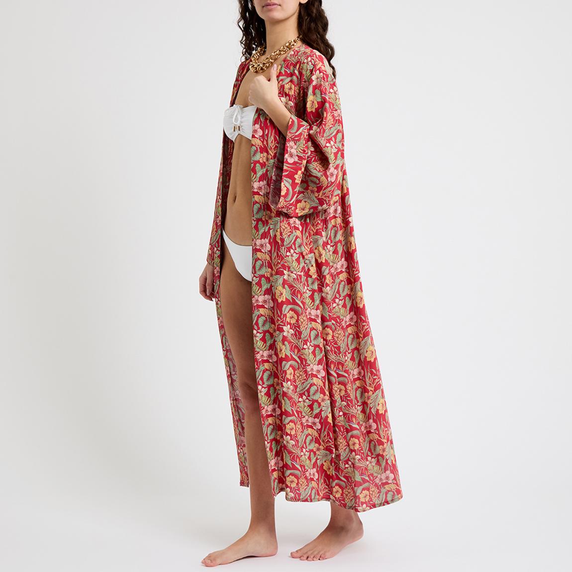 Red Botanical Print Kimono main product photo