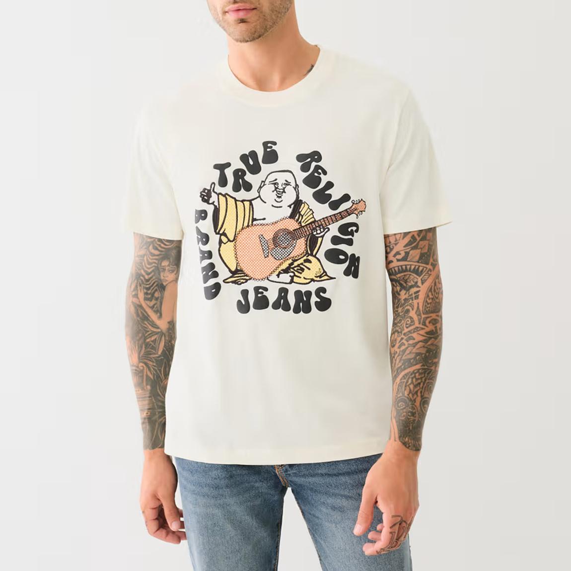Black Cross Stitch Hippie Buddha Short Sleeve Cotton T-Shirt main product photo