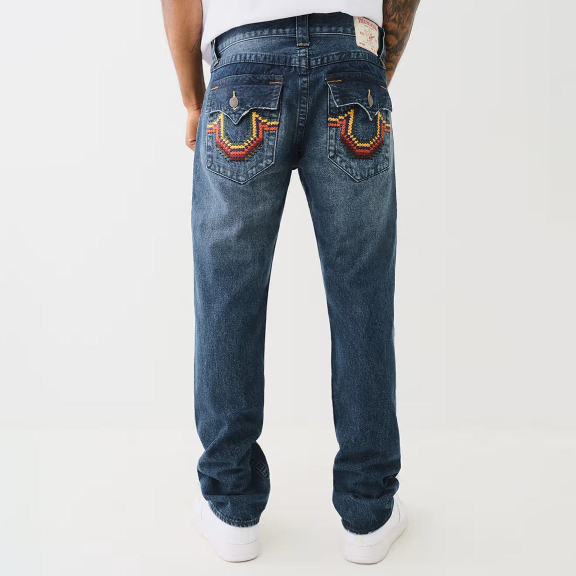 True Religion Dark Blue Ricky Cross Stitch Straight Jeans - BrandAlley