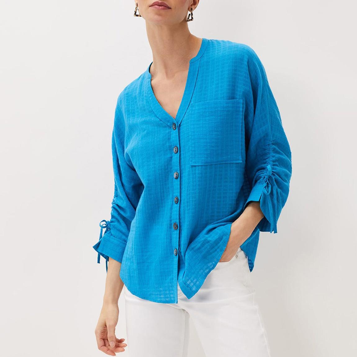 Blue Savvy Check Print Cotton Blouse main product photo