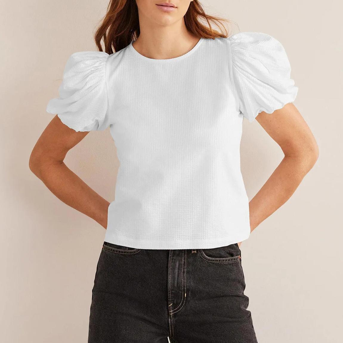White Cotton Puff Sleeve Top main product photo