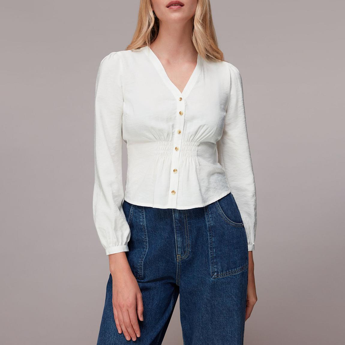 White Ariel Shirred Detail Blouse main product photo