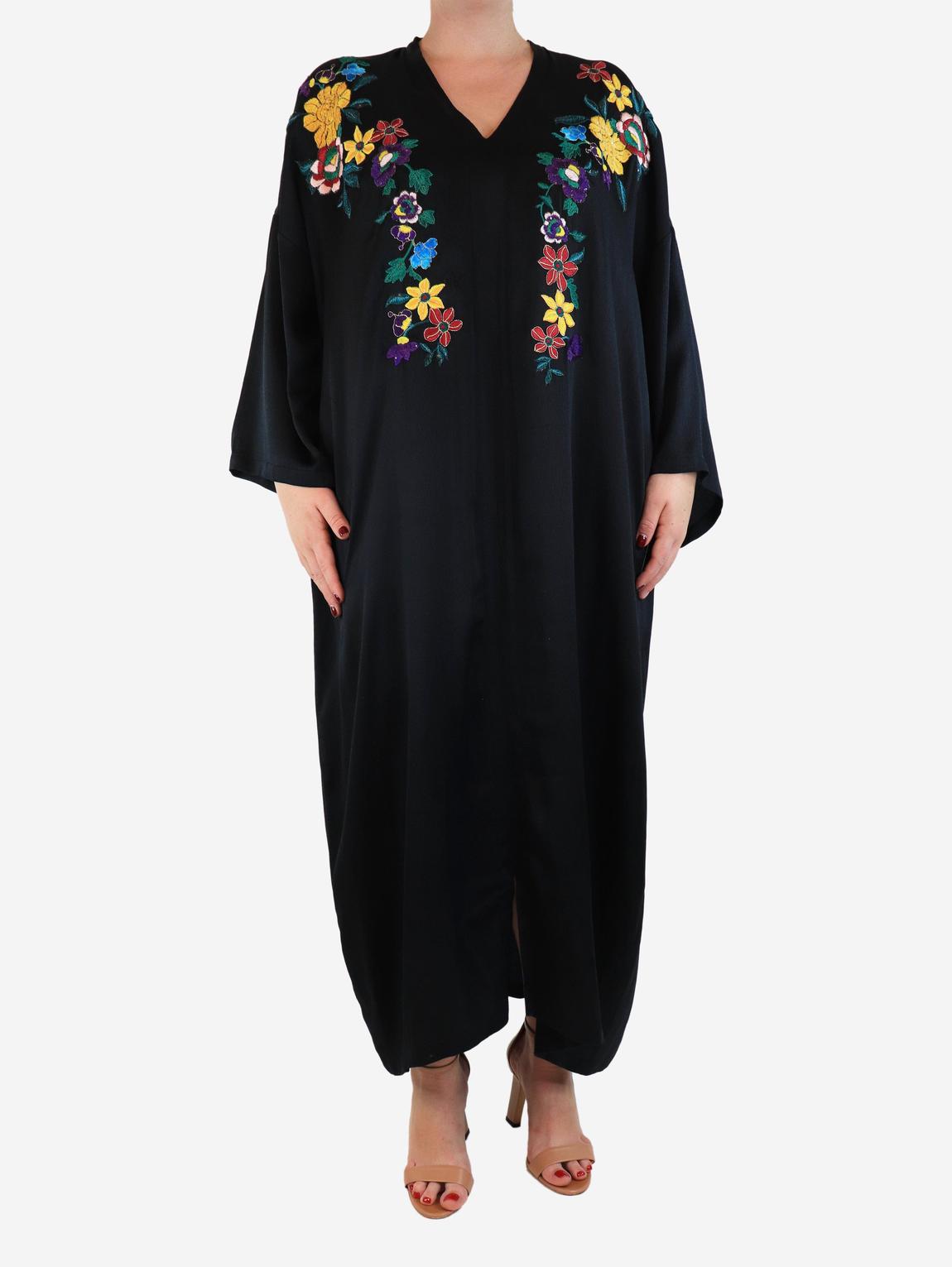 Black floral embroidered kaftan main product photo