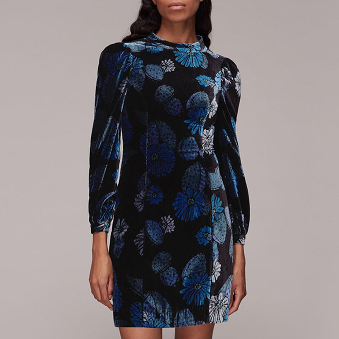Blue Cactus Print Velvet Dress main product photo