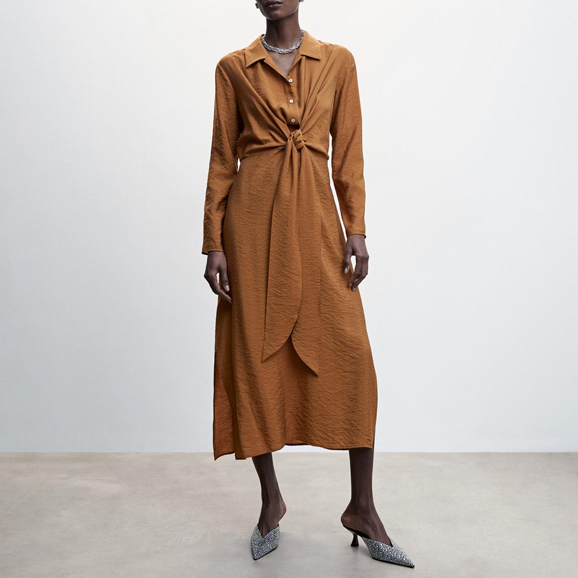 Tobacco Brown Knot Detail Shirt Dress main product photo