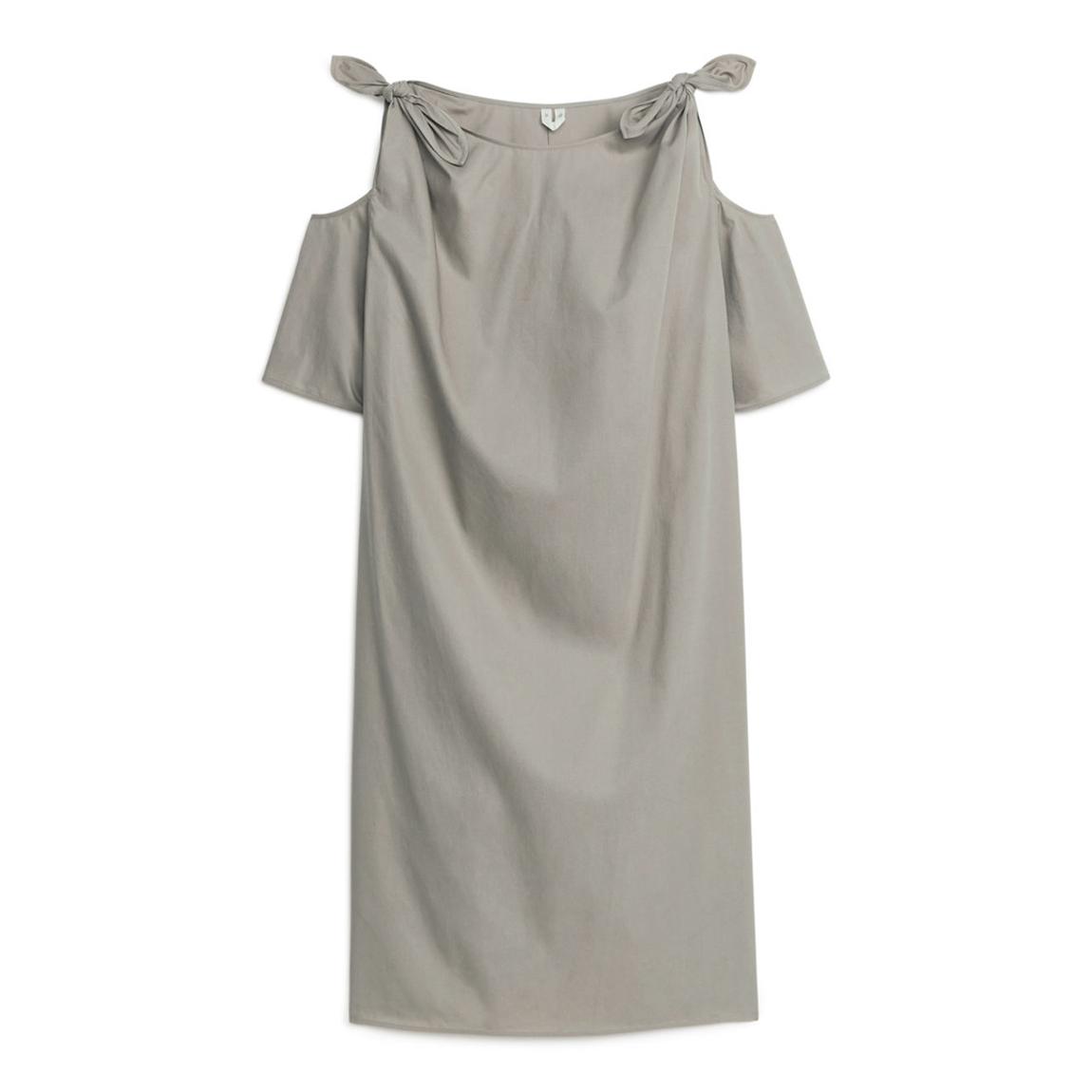 Grey Tie Cotton Blend Dress main product photo