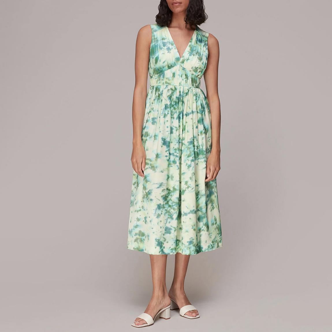 whistles green dress Whistles Grave V Neck Dress in Green – For The Creators
