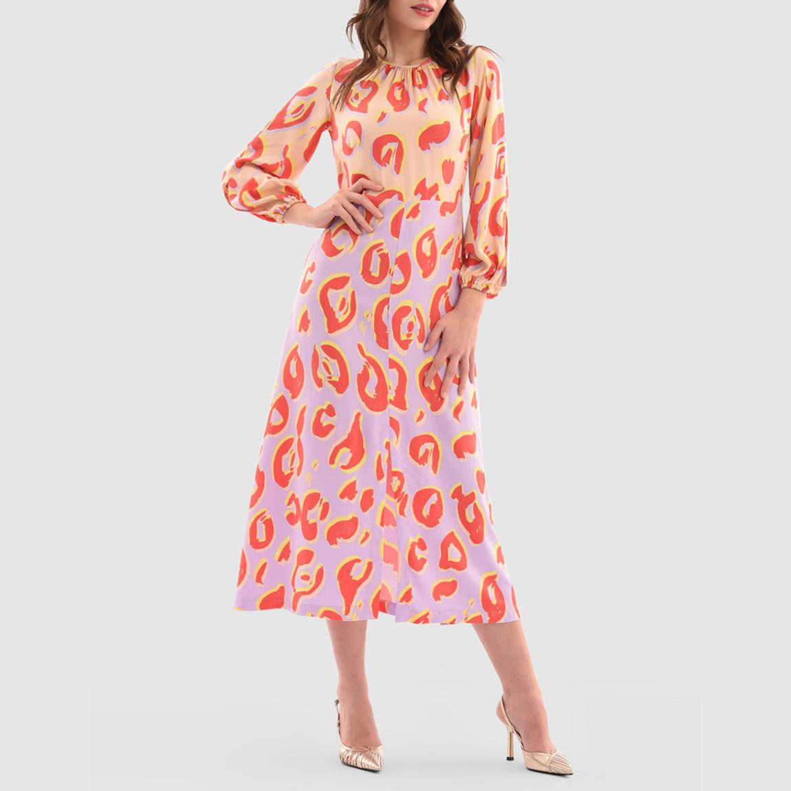 Multi Printed Gathered Neck A-Line Dress main product photo