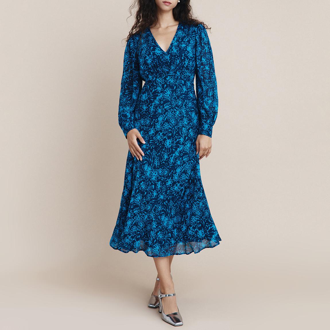Navy Floral Riley Satin Dress main product photo